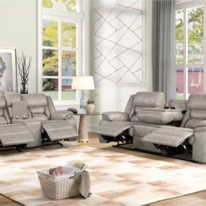 FERNANDO 3+2 RECLINER LEATHER AIRE SOFA - GREY - GHM