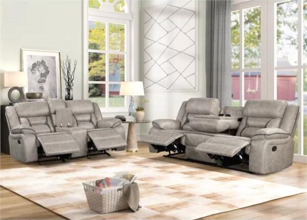 FERNANDO 3+2 RECLINER LEATHER AIRE SOFA - GREY - GHM