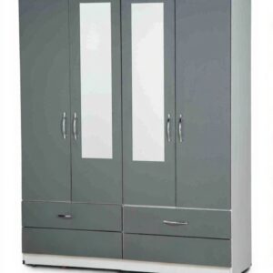 4-Door Grey & White Wardrobe with Drawers – Modern Storage Cabinet