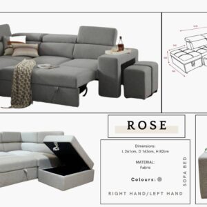 ROSE Sofa Bed – Fabric (Right Hand / Left Hand Optio