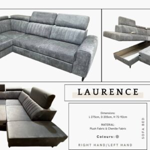 LAURENCE Sofa Bed – Plush & Chenille Fabric (Right Hand / Left Hand Option)
