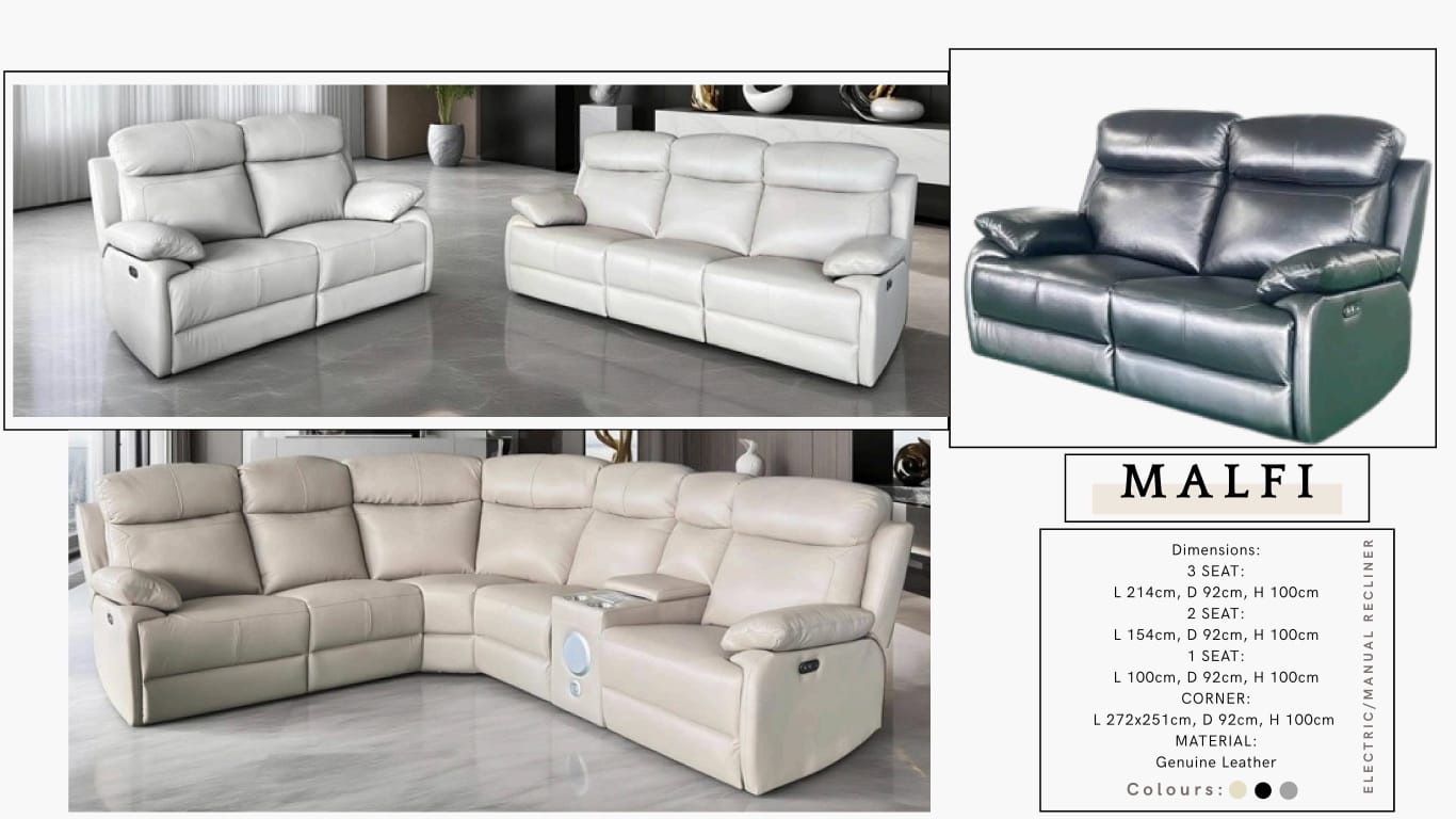 MALFI Recliner Sofa Collection – Genuine Leather (Electric / Manual Options)