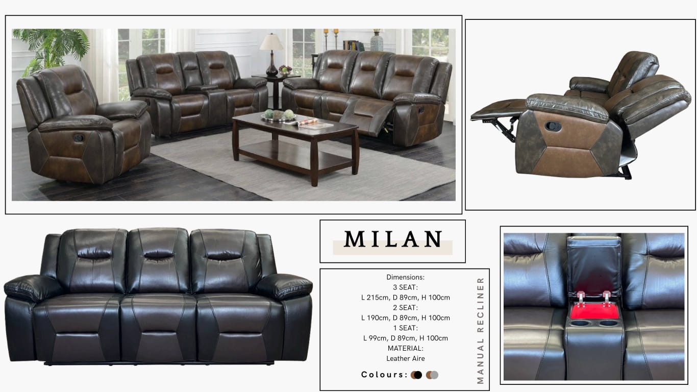 MILAN Manual Recliner Sofa – Leather Aire Collection