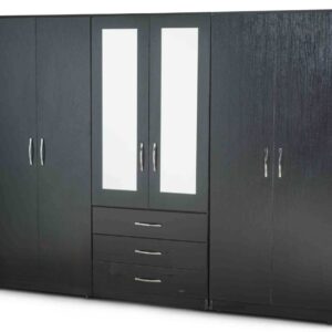 Modern 6-Door Wardrobe with Triple Drawer Storage