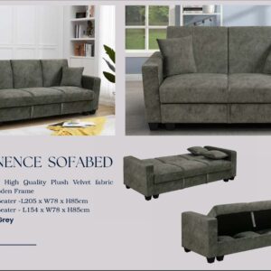 Donence Sofa Bed – Plush Velvet Fabric Sofa Bed with Wooden Frame (Grey)