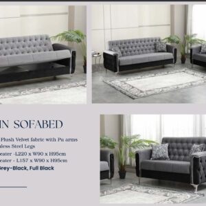 Kevin Sofa Bed – Plush Velvet Fabric Sofa Bed with PU Arms & Stainless Steel Legs