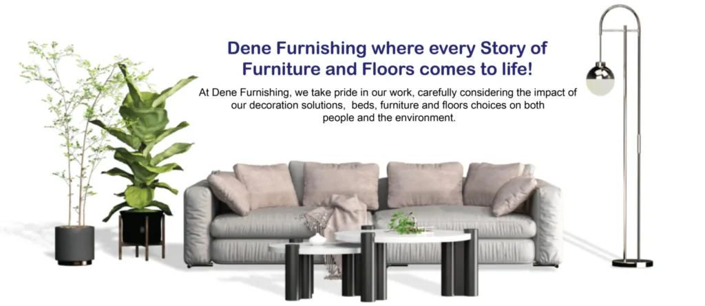 Modern living room furniture display featuring luxury sofa, decorative plants, coffee tables and stylish home furnishings by Dene Furnishing Reading