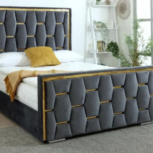 Ruby Luxury Velvet Upholstered Bed Frame with Gold Trim-S