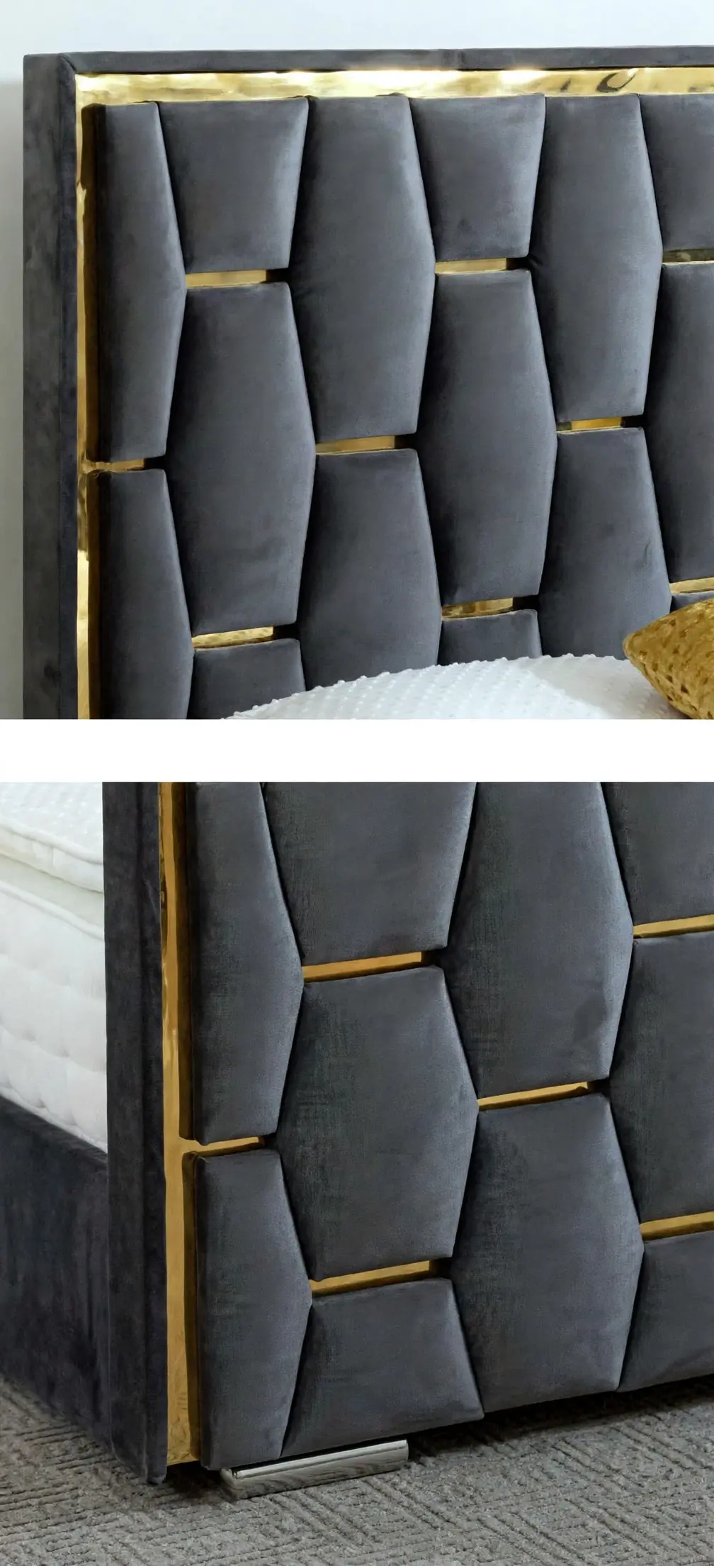 Ruby Luxury Velvet Upholstered Bed Frame with Gold Trim-S - Image 2