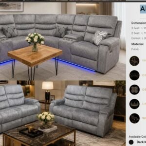 Alaska Grid Light Grey Electric & Manual Recliner Sofa Set-GHM