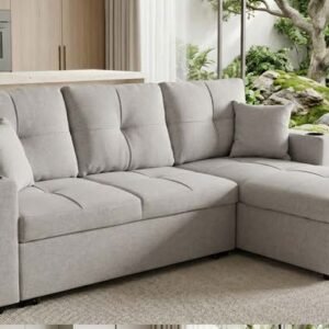 Sicily Universal Sofa Bed with Storage and Cup Holders — Grey Fabric-GHM