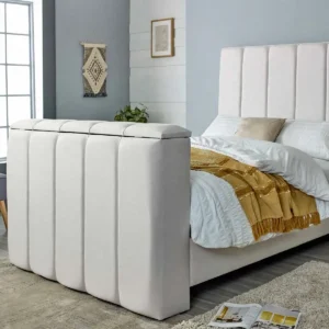 Polly TV Bed Frame — Modern Upholstered Media Bed with Integrated TV Mechanism -S
